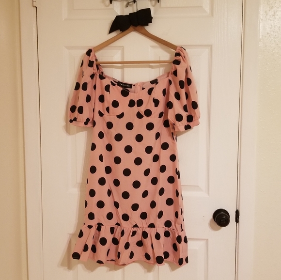 Pink & Black Polka Dot Ruffled Hem Dress - Picture 4 of 6
